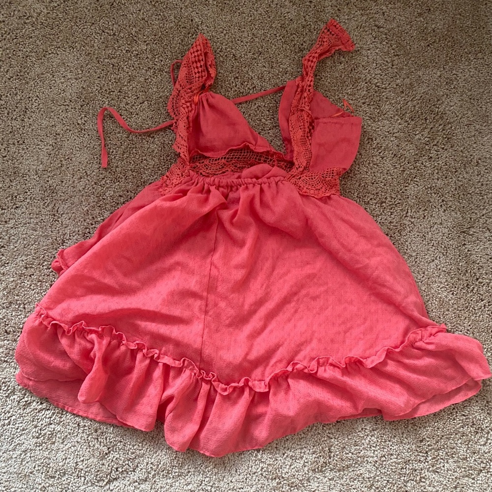 Pink crochet trim backless lined flare dress - Picture 5 of 7